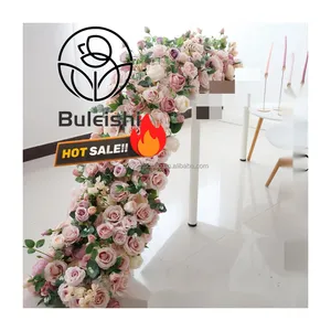 2024 Wedding Props White artificial Flower table Runner Pink Flower Rows Wedding Decoration Artificial Flower Runners