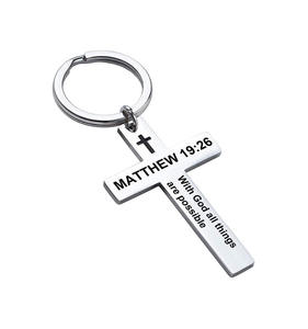 LLavero de Cruz religiosa de acero inoxidable de Isaiah Mattew <span class=keywords><strong>Luke</strong></span>, joyería cristiana, llavero de la Santa Biblia, regalo - Product Image 2