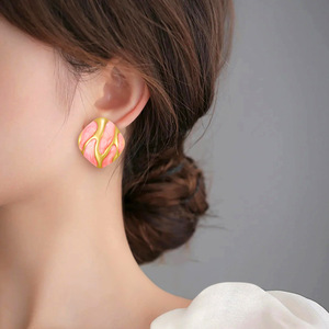 Boucles d'oreilles carrées géométriques en acier inoxydable <span class=keywords><strong>de</strong></span> style métallique, bijoux plaqués or à la mode avec sertissage à bélière et gouttes d'huile colorées - Product Image 2