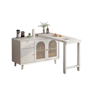 Solid Wood <b>Folding</b> <b>Dining</b> <b>Table</b> With Storage Cabinet Extendable Bar Counter For Small Apartment Home Use - Product Image 5