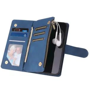 Étui portefeuille en cuir PU Boyobacase pour téléphone 12 & 12 Pro Flip Cover avec 6 fentes pour cartes et 1 poche à monnaie à fermeture éclair