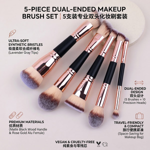 5pcs Dual Ended Makeup Brush Set Synthetic Fiber Foundation Concealer Angled Contour Highlighter Face Cosmetic Brushes - Product Image 2