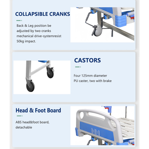 Tempat Tidur Rumah Sakit untuk Panti Jompo dan Klinik, Tempat Tidur Rumah Sakit Manual 2 Engkol dengan Rel Samping ABS untuk Penggunaan Klinik dan Rumah Sakit - Product Image 2