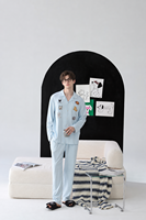 Pyjama en coton pour femme à manches longues, col rabattu, couleur unie, décontracté, pour couple, avec boutons sur le devant