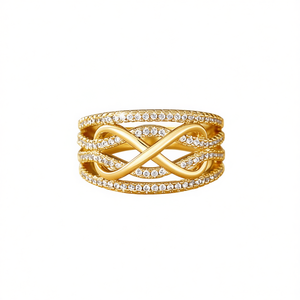 Anillo de cóctel Infinity chapado en oro con piedras creadas en laboratorio y engaste pavé para mujer, joyería de moda glamurosa para boda y compromiso H340 - Product Image 1