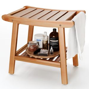 Tabouret de douche en bois Jinghong à double niveau avec rangement, porte-serviettes et porte-savon pour salle de bain - Product Image 3