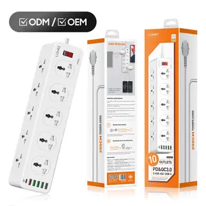 LDNIO-tira de enchufe de extensión SC10610, con 10 enchufes, 6 USB tipo C, QC3.0, puerto de cargador, Protector de sobretensión, tira de alimentación Universal