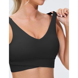 Women's Padded Sports Bra V-Neck Wireless Stretchy Workout Crop <b>Top</b> <b>Cross</b> Hem Soft Yoga Bra Sweat Wicking Breathable - Product Image 3