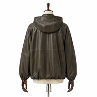 Veste coupe-vent vintage d'hiver pour femme, courte, à capuche, zippée, en cuir d'agneau véritable teint uni, style Gorpcore décontracté, vert rétro