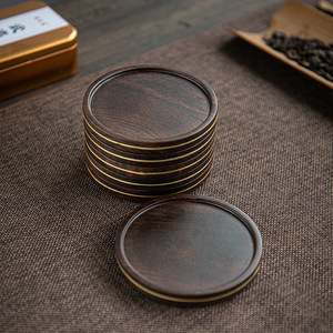 Sous-verre carré en bois d'ébène de 7,5 cm, isolant thermique, motif incrusté, en bois massif pour service à thé - Product Image 4