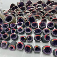 Géode d'améthyste naturelle, grappe de cristaux papillon en forme de sac d'argent, quartz violet, décoration d'intérieur, vente en gros