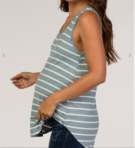 Camiseta sin mangas a rayas color salvia para embarazadas, top de <span class=keywords><strong>lactancia</strong></span>, <span class=keywords><strong>ropa</strong></span> de maternidad económica - Product Image 3