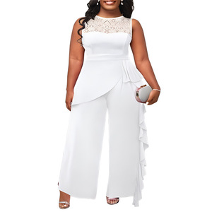 <span class=keywords><strong>Combinaison</strong></span> droite ample pour femme <span class=keywords><strong>grande</strong></span> <span class=keywords><strong>taille</strong></span>, couleur unie, style élégant pour le quotidien, avec empiècements en dentelle et motif algues marines - Product Image 3