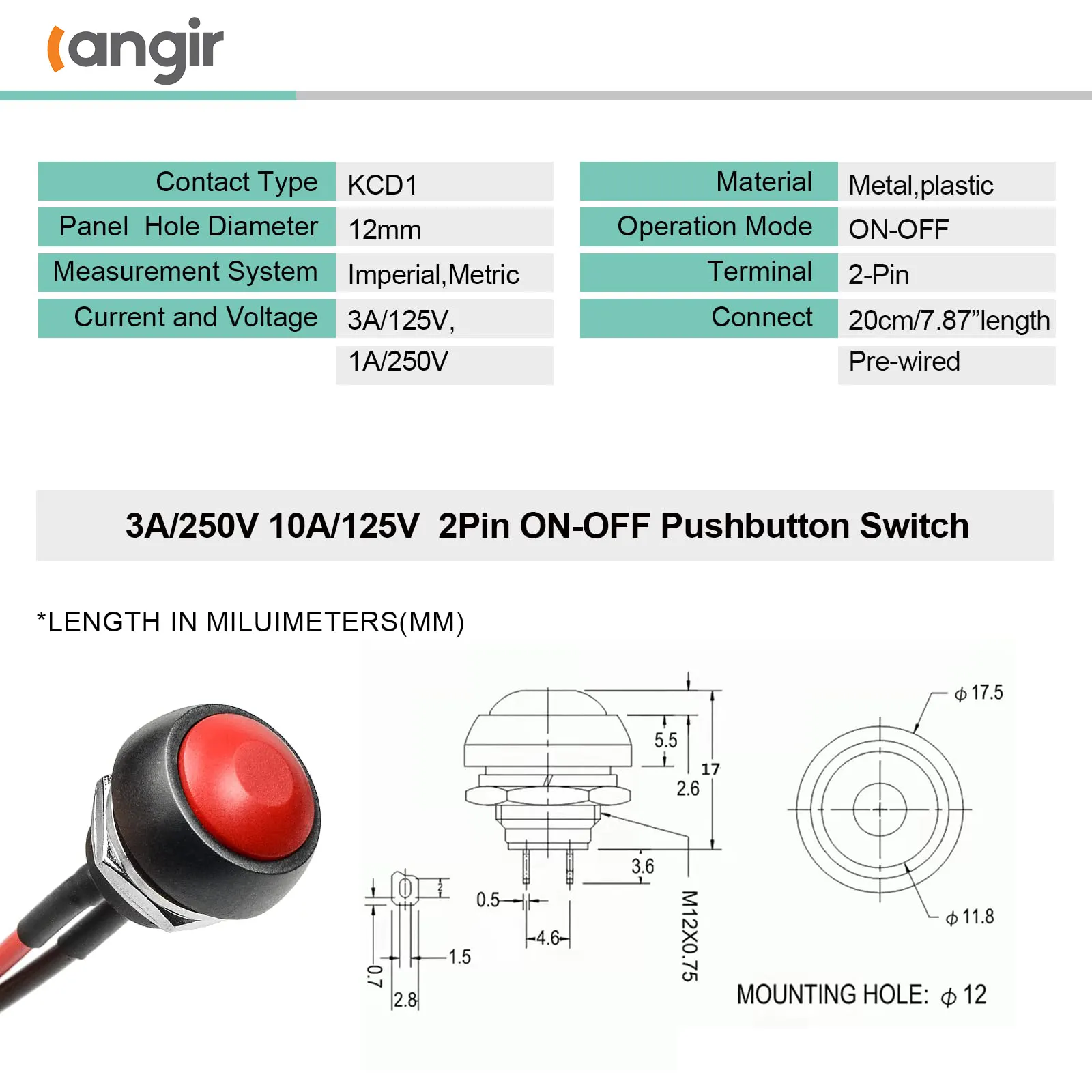 IP65 Hợp kim nhôm không thấm nước 12mm Nano Thiết bị chuyển mạch 3A 250V phổ biến nhất không có NC kết hợp đẩy chuyển đổi kích thước nhỏ đẩy nút chuyển đổi