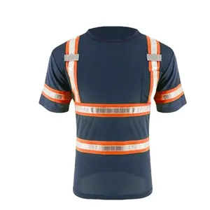 ZUJA工厂原始设备制造商服务定制建筑工人安全反光高可见t恤，带聚氯乙烯反光带