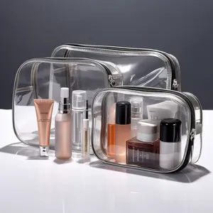 Benutzer definiertes Logo Mode PVC Kunststoff Transparent Klarer Reiß verschluss Kinder Reise Waschen Kultur beutel Make-up Kosmetik tasche Mit Reiß verschluss