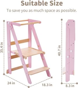 Foldable Toddler Learning Standing Tower Montessori Kitchen <b>Step</b> <b>Stool</b> with 3 Adjustable Heights - Product Image 2