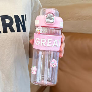 Bouteille d'eau Hello Kitty rose 500 ml avec paille et couvercle pour enfants, usage scolaire - Product Image 1