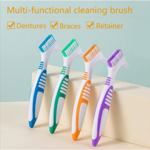 Brosse à dents dentaire pour le nettoyage et l'entretien des prothèses dentaires avec poils en silicone, design coloré - Product Image 2