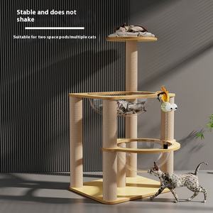 Hoogwaardig Modern Dubbellaags Kattenklimrek Springend Luxe Gigantische Dinosaurus Massief Hout Kattenboom Krabben - Product Image 2