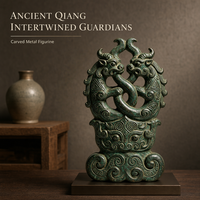 Sacred Union Totem Antico Qiang in Metallo Fuso 3D, Statuetta Guardiana d'Arte Culturale da Collezione