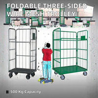 Chariot pliable en treillis métallique moulé pour la logistique des supermarchés, OEM/ODM, chariot à quatre roues, revêtement en poudre rouge pour entrepôt
