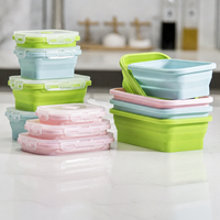 Boîte de conservation alimentaire pliable en silicone, gain de place, avec couvercle verrouillable, 4 tailles, compatible micro-ondes, réutilisable, pliable, pour le déjeuner