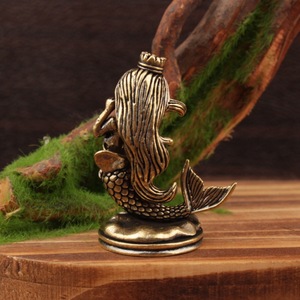 Figurine de sirène en laiton, 2 pièces, décoration de maison, ornement cadeau - Product Image 3