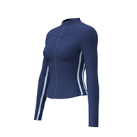 Veste de sport chic pour femme, coupe ajustée, à rayures contrastées, col montant, fermeture éclair, manches longues, idéale pour le yoga, l'entraînement et le jogging