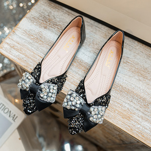 Mujer otoño nuevo estilo pequeño zapatos planos de frijol diamantes de imitación arco cucharón transpirable suave Tallas grandes mujer Primavera Verano - Product Image 3