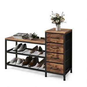 Living Room Mudroom Villa Steel Frame Convertible Adjustable Modern Seating <b>Shoe</b> Shelf <b>Storage</b> Cabinet Entryway <b>Rack</b> 3-Tier Home - Product Image 4