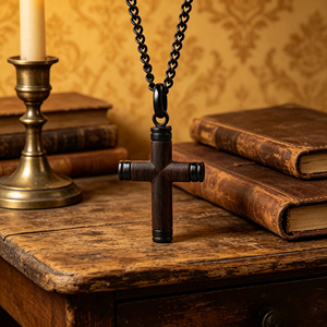 Chaîne en acier inoxydable plaqué noir, bijoux chrétiens, collier en bois d'ébène naturel <span class=keywords><strong>pour</strong></span> <span class=keywords><strong>homme</strong></span>, tendance - Product Image 3