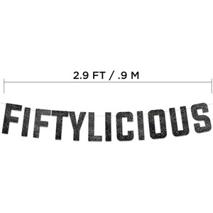 Fiftylicious Glitter <b>Banner</b> Black 50th Birthday Party Decoration - Product Image 2