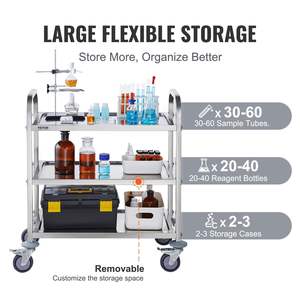 3-Layer Stainless Steel Utility <b>Storage</b> Cart 400 Lbs <b>Weight</b> Capacity Lockable Medical Cart Universal Wheels for Lab Clinic - Product Image 5