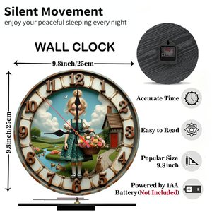 Round Wooden Wall <b>Clock</b> 25x25Cm Silent Non Ticking For Living Room Home Decor - Product Image 5