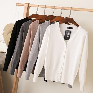 Abrigo Tipo Cárdigan de Punto para Mujer en Color Sólido Otoño Invierno Casual con Cuello en V Manga Larga Suéter de Ganchillo Abrigo Tops Femeninos - Product Image 2