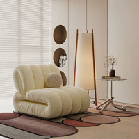 Fauteuil de sol pliant en velours crème, capitonné, convertible, sans accoudoirs, pour salon de villa de luxe