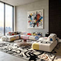Canapé modulaire en forme de L en tissu bouclé, couleur personnalisable, style graffiti, pour maison et villa