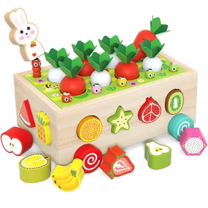 Juego de bloques educativos Montessori para niños, juguete de pesca magnética de madera con forma de rábano, forma de carrito de frutas, juguetes educativos