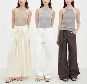 Débardeur sans manches décontracté pour femmes Camisole courte à col licou en lin avec cravate en perles en <span class=keywords><strong>bois</strong></span> et gilet tricoté creux - Product Image 1