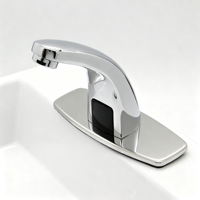 Robinet de lavabo de salle de bain à capteur sans contact chromé avec cartouche céramique, design monotrou à montage sur plan pour usage commercial et hôtelier