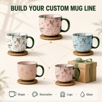 Tasses à café en porcelaine émaillée brillante, peintes à la main, motif fleurs de printemps, avec poignée, emballage en boîte couleur, compatibles lave-vaisselle et micro-ondes