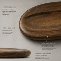 Plateau ovale en bois d'acacia, plateau de service en bois avec rainure peu profonde pour la décoration de table