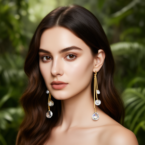Boucles d'oreilles pendantes tendance en acier inoxydable 316L plaqué or PVD, durables et résistantes, avec longues pampilles en cristal, bijoux statement - Product Image 3