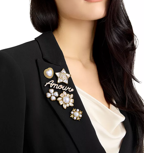 Abito Casual personalizzato <span class=keywords><strong>con</strong></span> scollo a V in <span class=keywords><strong>pizzo</strong></span> <span class=keywords><strong>con</strong></span> doppio petto Blazer da donna in tinta unita <span class=keywords><strong>con</strong></span> perline nere - Product Image 2