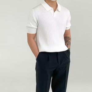 Bon marché, vente en gros, pulls pour hommes, col rabattu, pull mince en tricot doux, design de couleur unie, pull anti-rides pour hommes - Product Image 5