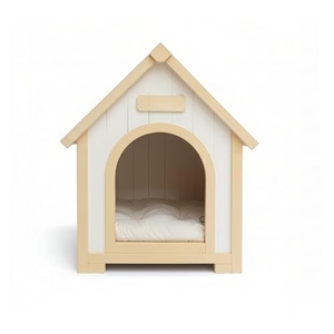 Maison pour animaux de compagnie en cèdre massif de style <span class=keywords><strong>cabane</strong></span> jaune crème pour l'intérieur, maison en bois naturel pour chats - Product Image 1