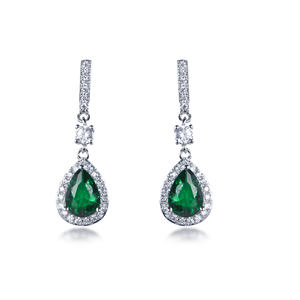 Pendientes de Aro Colgantes de Plata de Ley 925 con Diamantes Pavé Estilo Baguette para Mujer, Joyería de Moda - Product Image 1