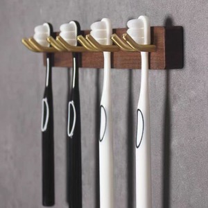 Solid Wood <b>Toothbrush</b> <b>Holder</b> <b>Wall</b> Mounted No Drill Minimalist Design Bathroom Storage Rack <b>For</b> Electric <b>Toothbrushes</b> - Product Image 4