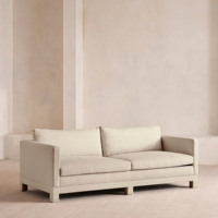 Canapé moderne en lin crème 3 places avec accoudoirs, base sur socle, mobilier de salon, ensemble de canapés minimalistes pour appartement, maison ou bureau